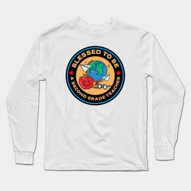 Blessed To Be A Second Grade Teacher Long Sleeve T-Shirt by Mountain Morning Graphics